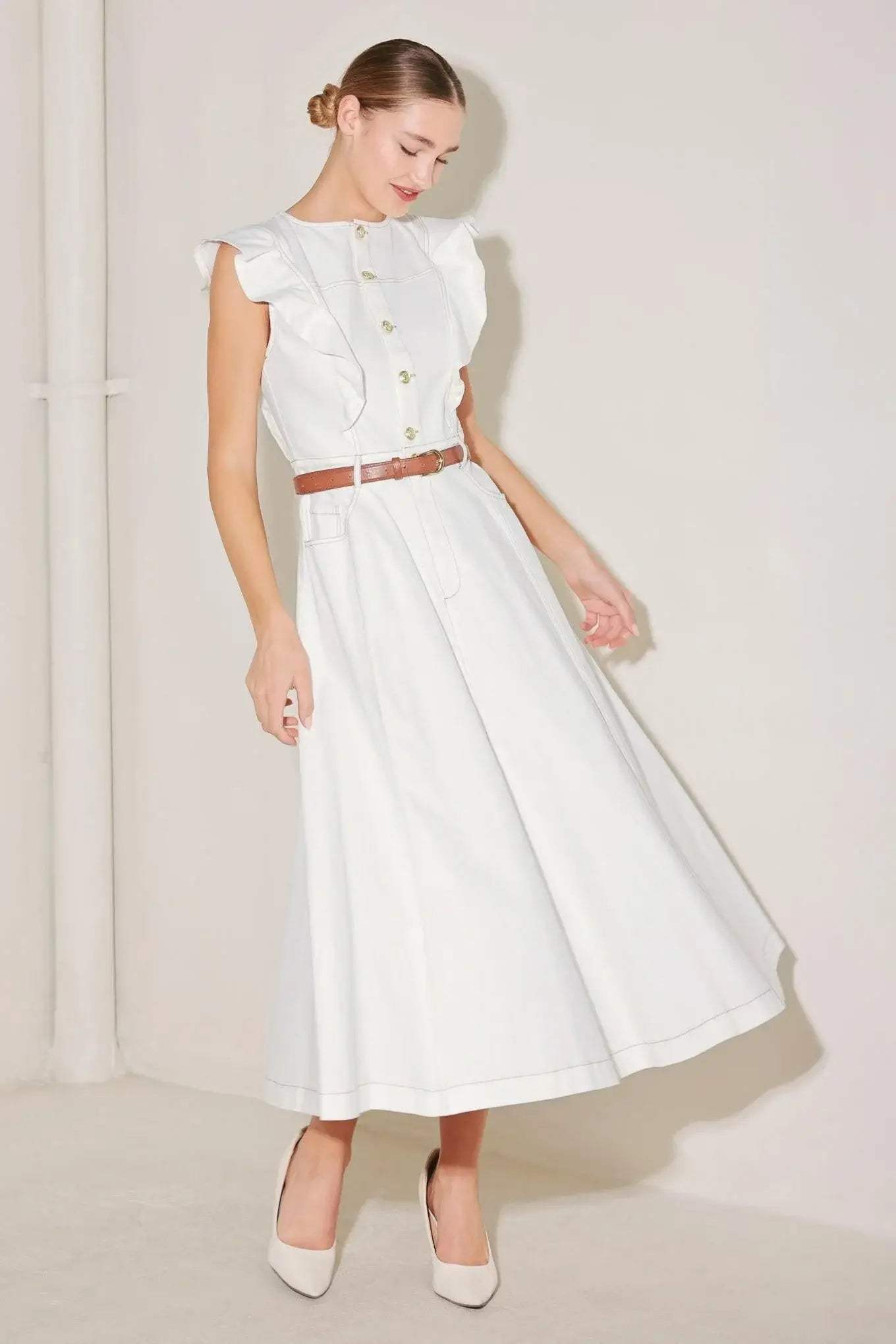 SOFT POWER STORY WOVEN MIDI DRESS - Flying Tomato - Flyclothing LLC