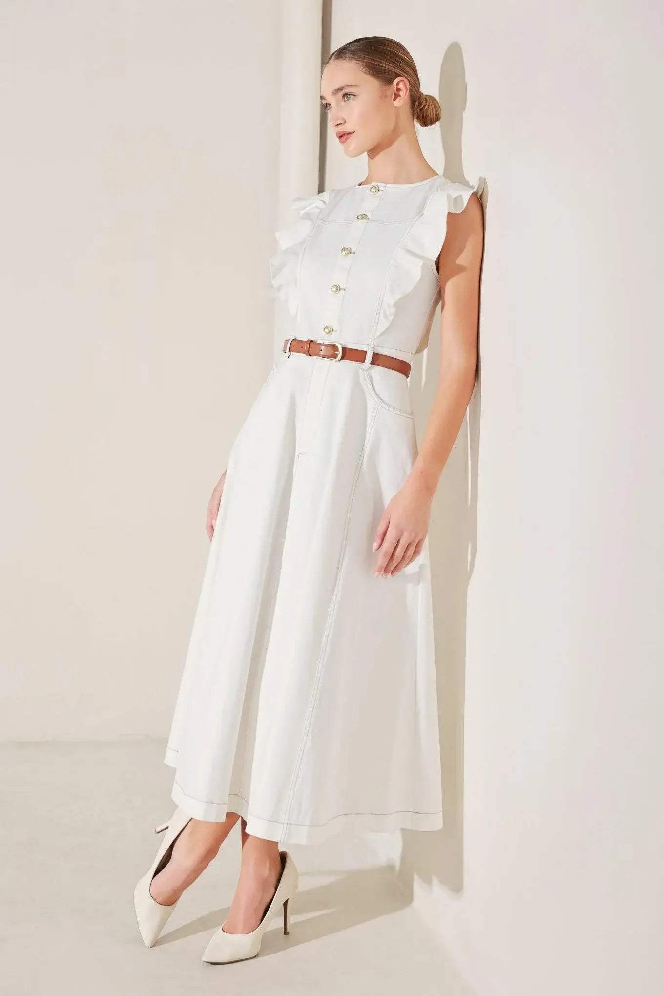 SOFT POWER STORY WOVEN MIDI DRESS - Flying Tomato - Flyclothing LLC