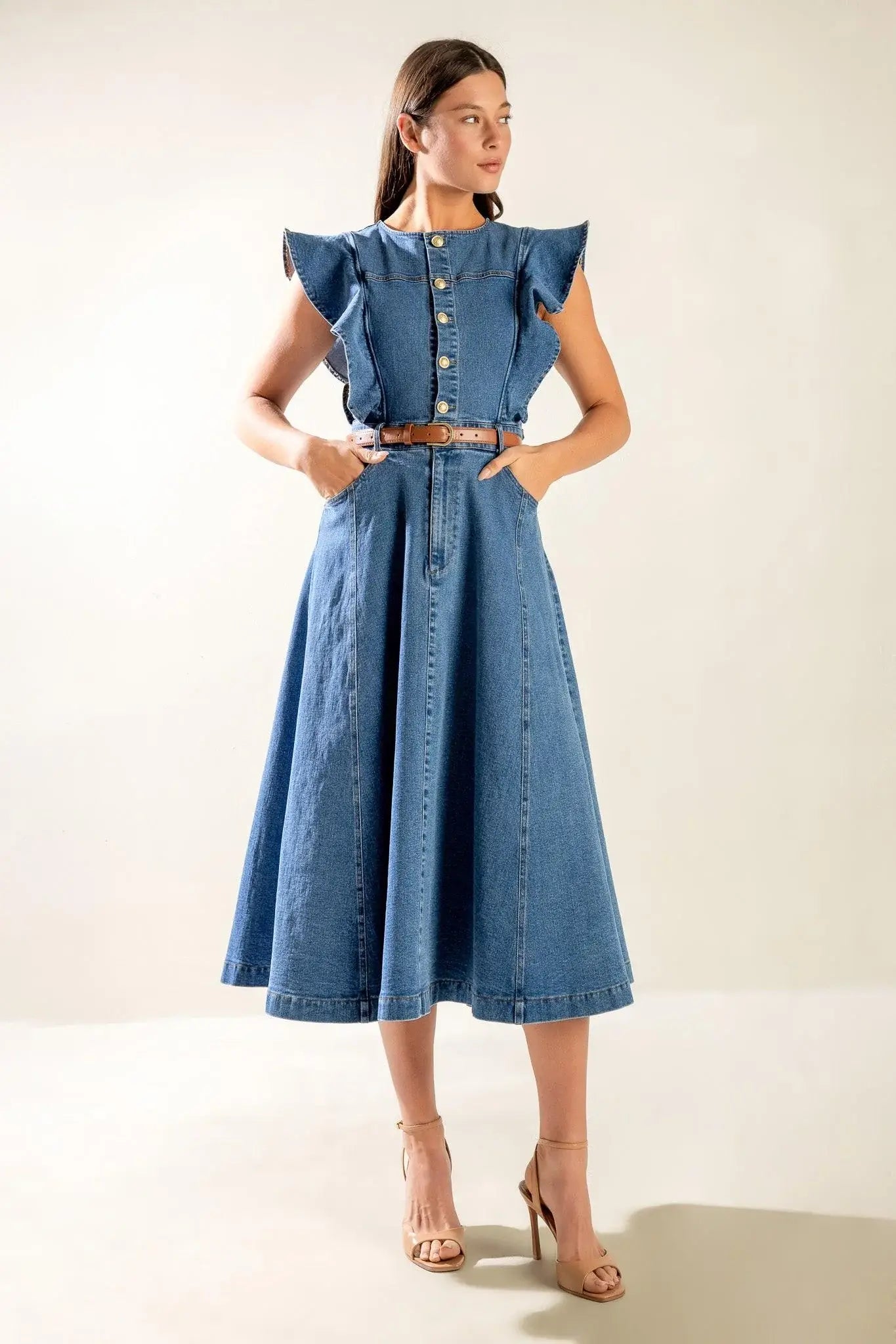 CLASSIC WITH A TWIST DENIM MIDI DRESS - Flying Tomato - Flyclothing LLC