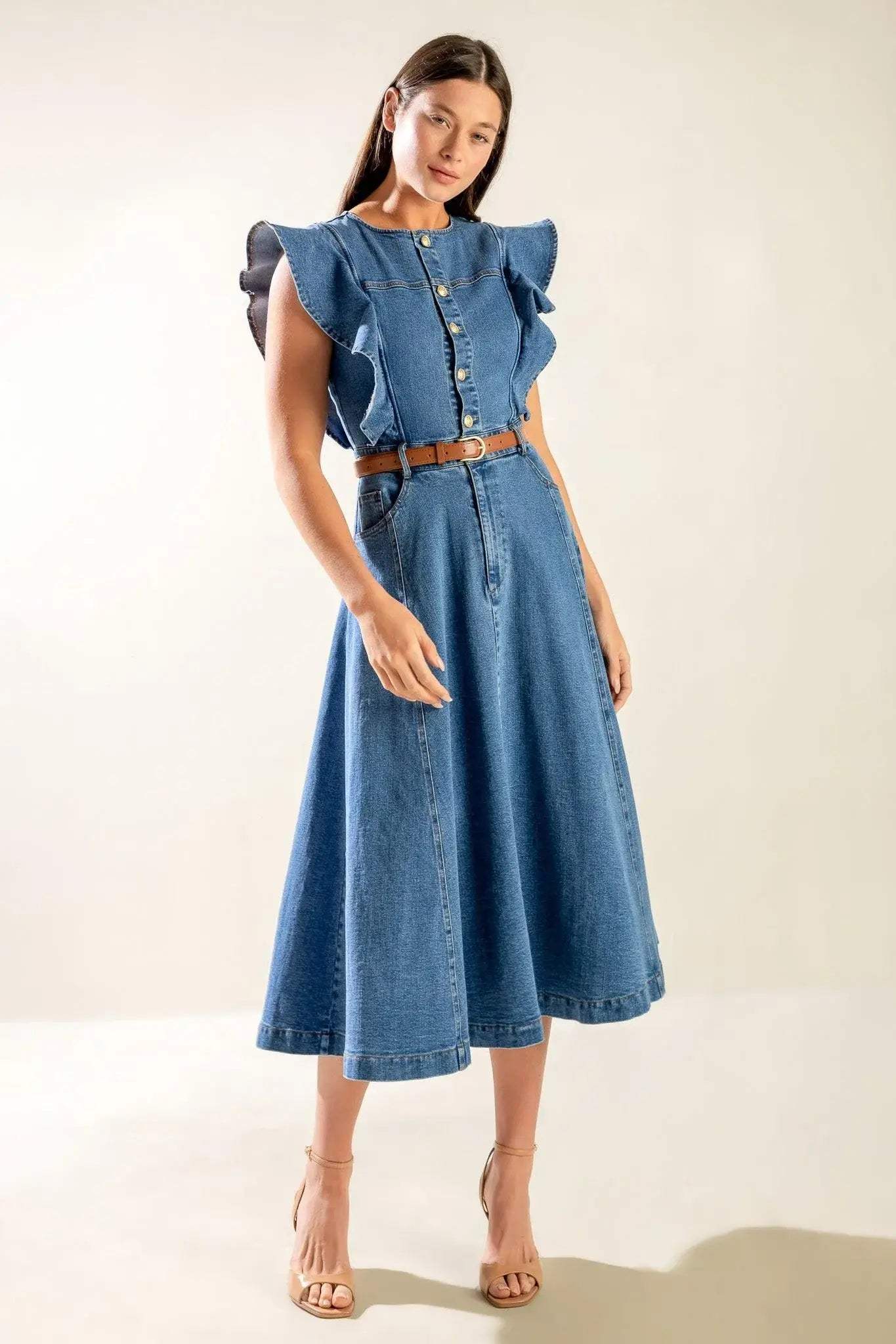 CLASSIC WITH A TWIST DENIM MIDI DRESS - Flying Tomato - Flyclothing LLC