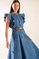 CLASSIC WITH A TWIST DENIM MIDI DRESS - Flying Tomato - Flyclothing LLC