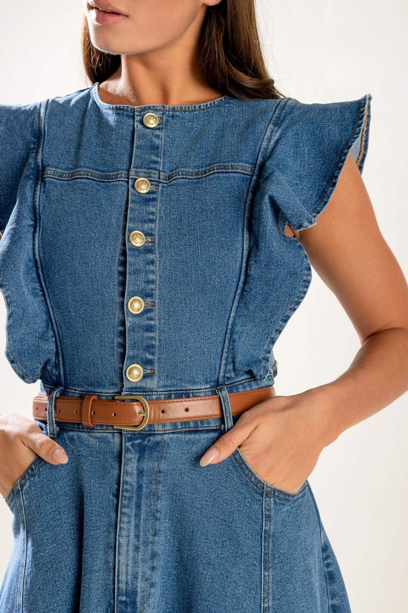 CLASSIC WITH A TWIST DENIM MIDI DRESS - Flying Tomato - Flyclothing LLC