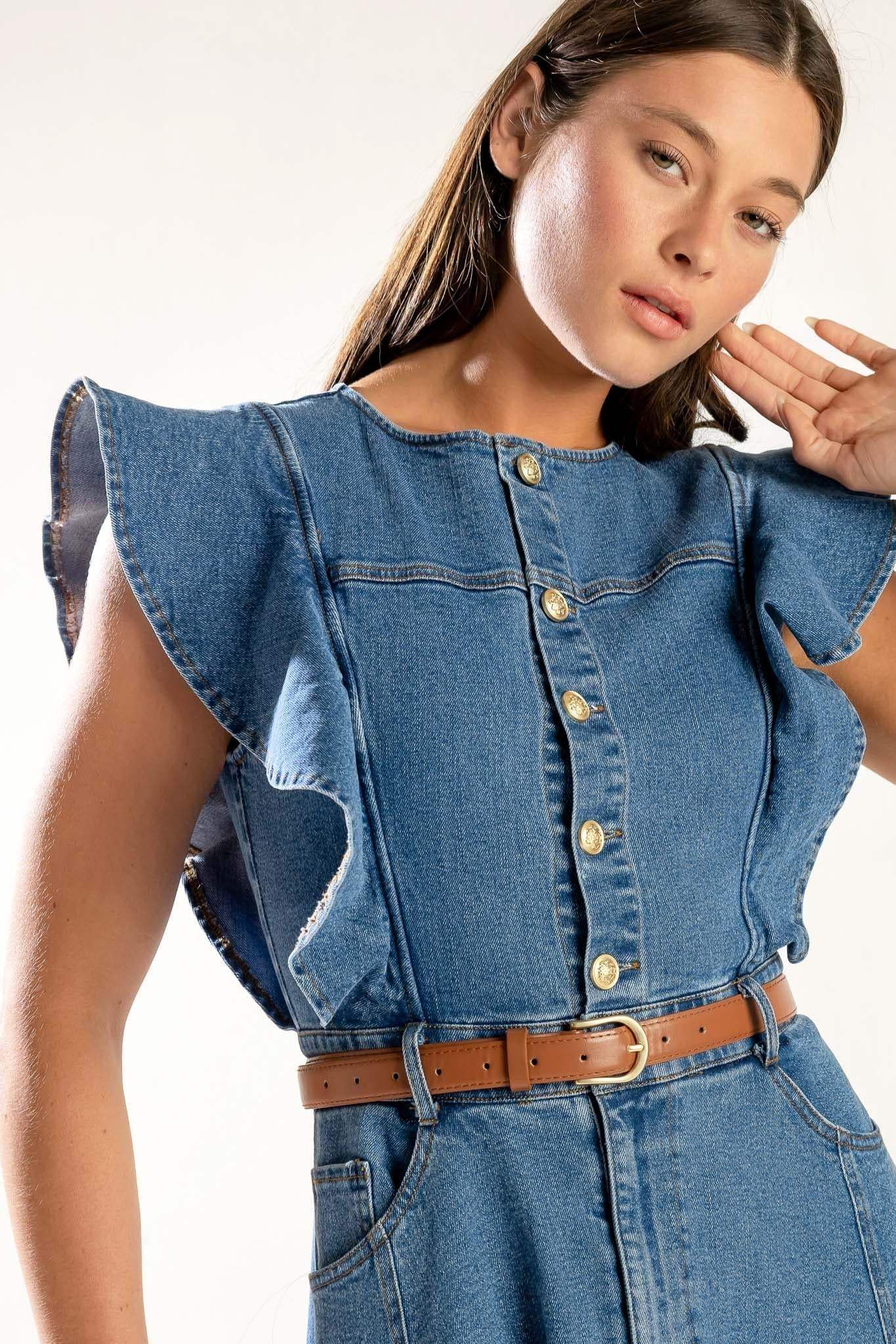 CLASSIC WITH A TWIST DENIM MIDI DRESS - Flying Tomato - Flyclothing LLC