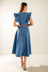 CLASSIC WITH A TWIST DENIM MIDI DRESS - Flying Tomato - Flyclothing LLC