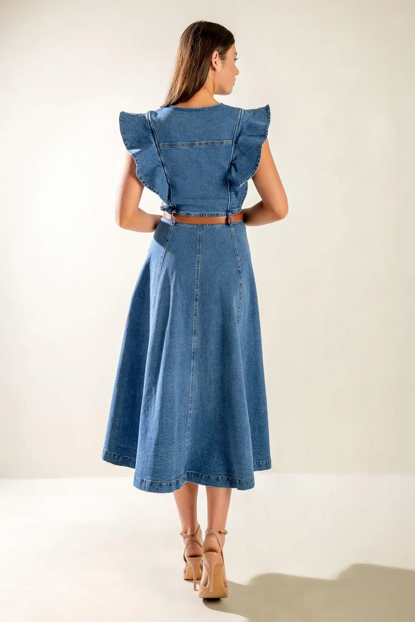CLASSIC WITH A TWIST DENIM MIDI DRESS - Flying Tomato - Flyclothing LLC