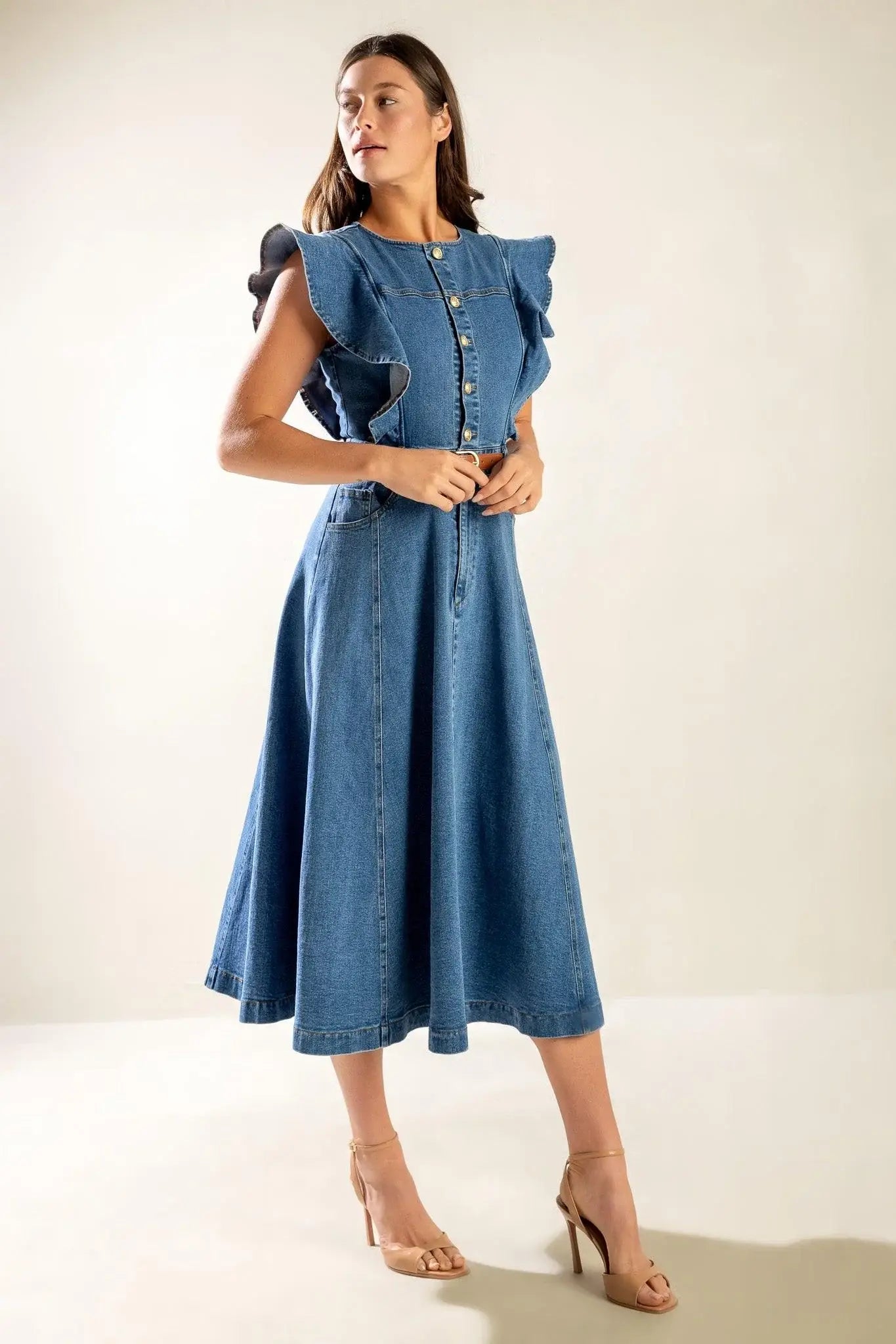 CLASSIC WITH A TWIST DENIM MIDI DRESS - Flying Tomato - Flyclothing LLC