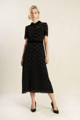 BOLD SYMPHONY WOVEN LACE MIDI DRESS - Flying Tomato - Flyclothing LLC