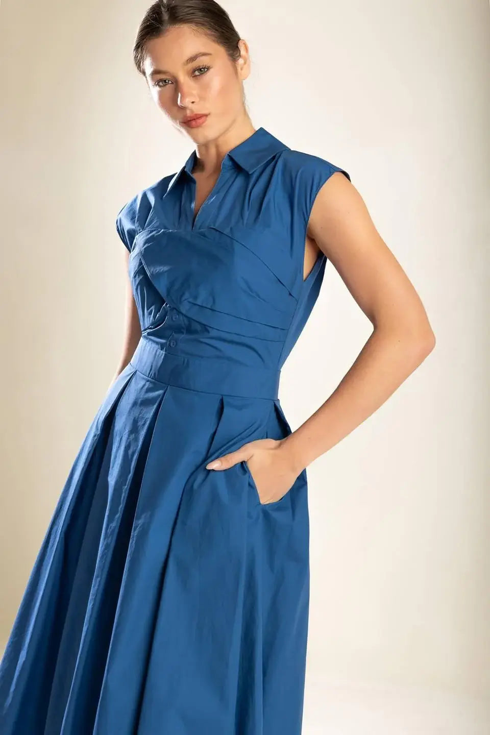 DREAMY IMPRESSION WOVEN MIDI DRESS - Flying Tomato - Flyclothing LLC