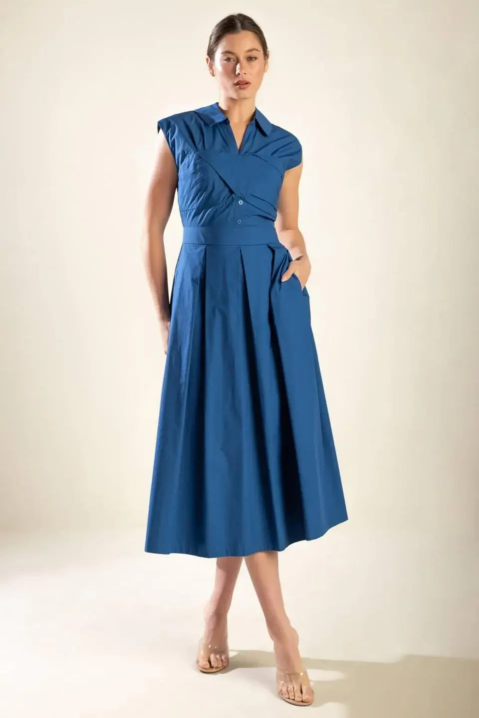 DREAMY IMPRESSION WOVEN MIDI DRESS - Flying Tomato - Flyclothing LLC