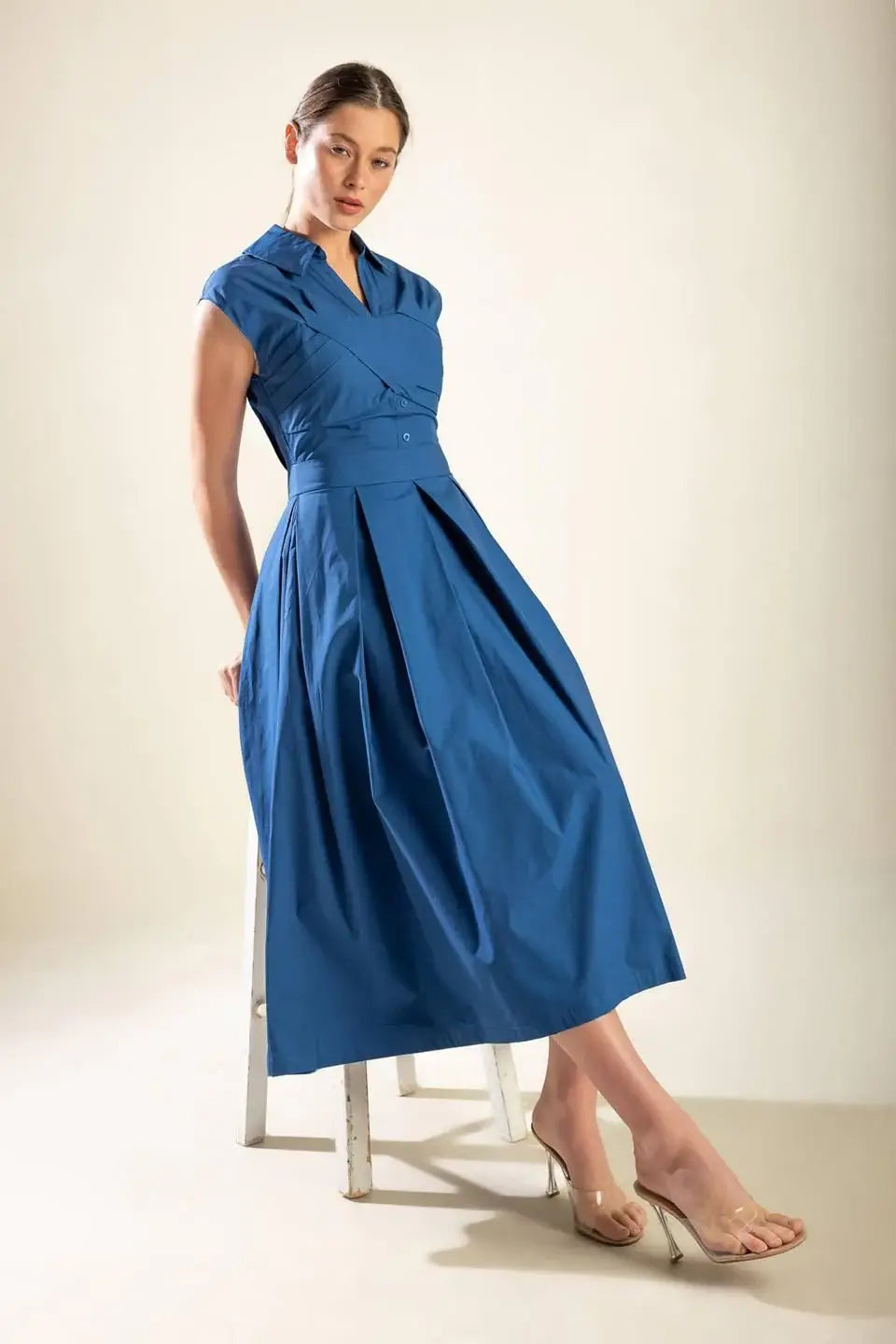 DREAMY IMPRESSION WOVEN MIDI DRESS - Flying Tomato - Flyclothing LLC