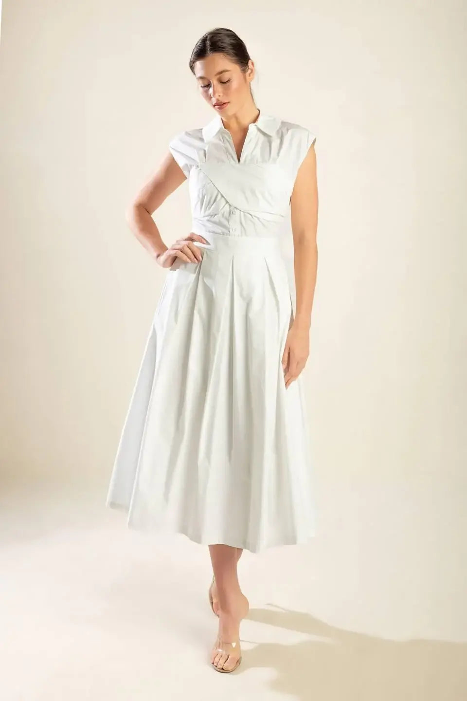 DREAMY IMPRESSION WOVEN MIDI DRESS - Flying Tomato - Flyclothing LLC