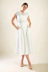 DREAMY IMPRESSION WOVEN MIDI DRESS - Flying Tomato - Flyclothing LLC