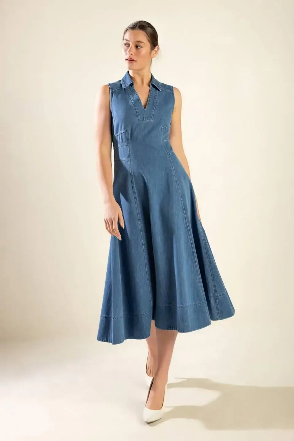 THE GENEVIEVE DENIM MIDI DRESS - Flying Tomato - Flyclothing LLC