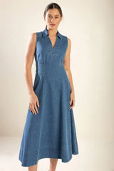 THE GENEVIEVE DENIM MIDI DRESS - Flying Tomato - Flyclothing LLC