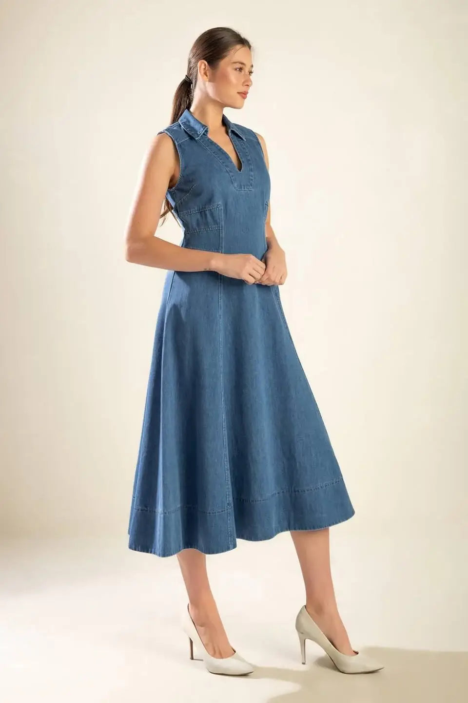 THE GENEVIEVE DENIM MIDI DRESS - Flying Tomato - Flyclothing LLC