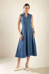 THE GENEVIEVE DENIM MIDI DRESS - Flying Tomato - Flyclothing LLC