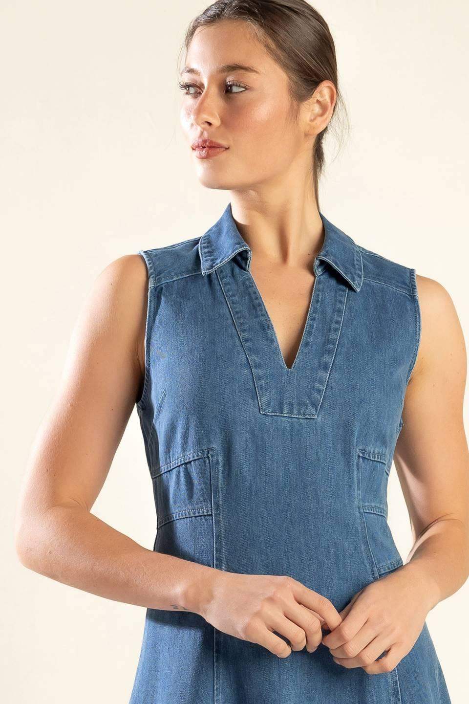 THE GENEVIEVE DENIM MIDI DRESS - Flying Tomato - Flyclothing LLC