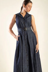OASIS OF CALM RIGID DENIM MIDI DRESS - Flying Tomato - Flyclothing LLC