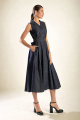 OASIS OF CALM RIGID DENIM MIDI DRESS - Flying Tomato - Flyclothing LLC