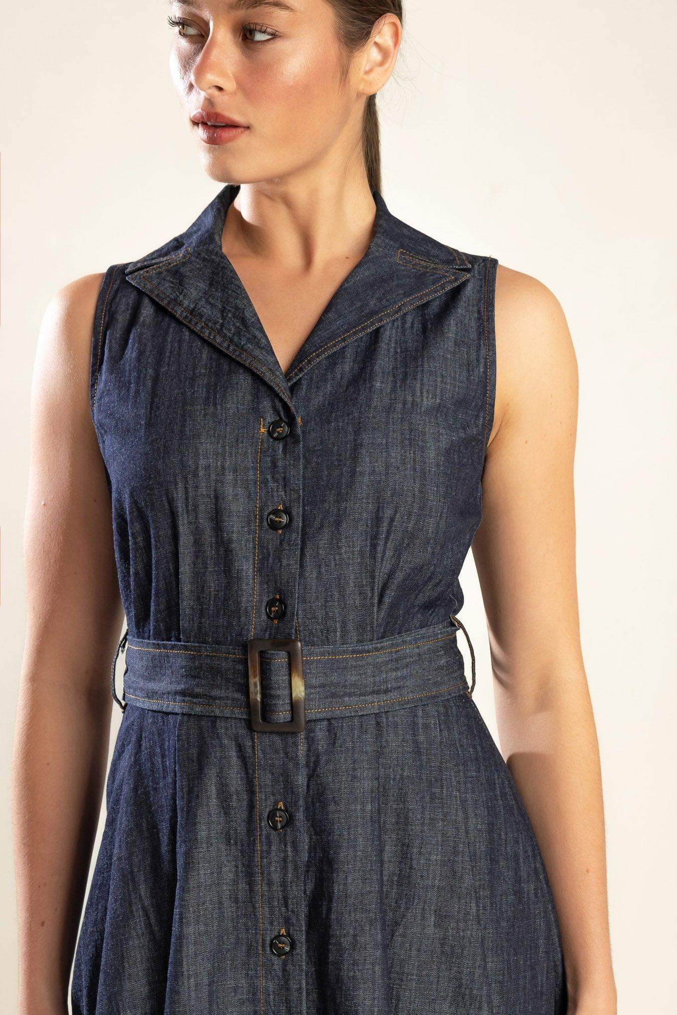 OASIS OF CALM RIGID DENIM MIDI DRESS - Flying Tomato - Flyclothing LLC