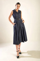 OASIS OF CALM RIGID DENIM MIDI DRESS - Flying Tomato - Flyclothing LLC