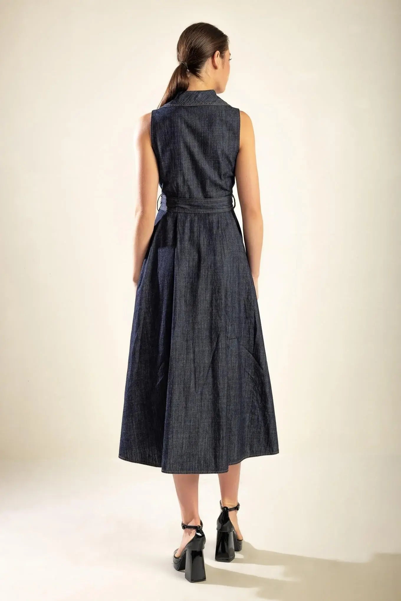 OASIS OF CALM RIGID DENIM MIDI DRESS - Flying Tomato - Flyclothing LLC