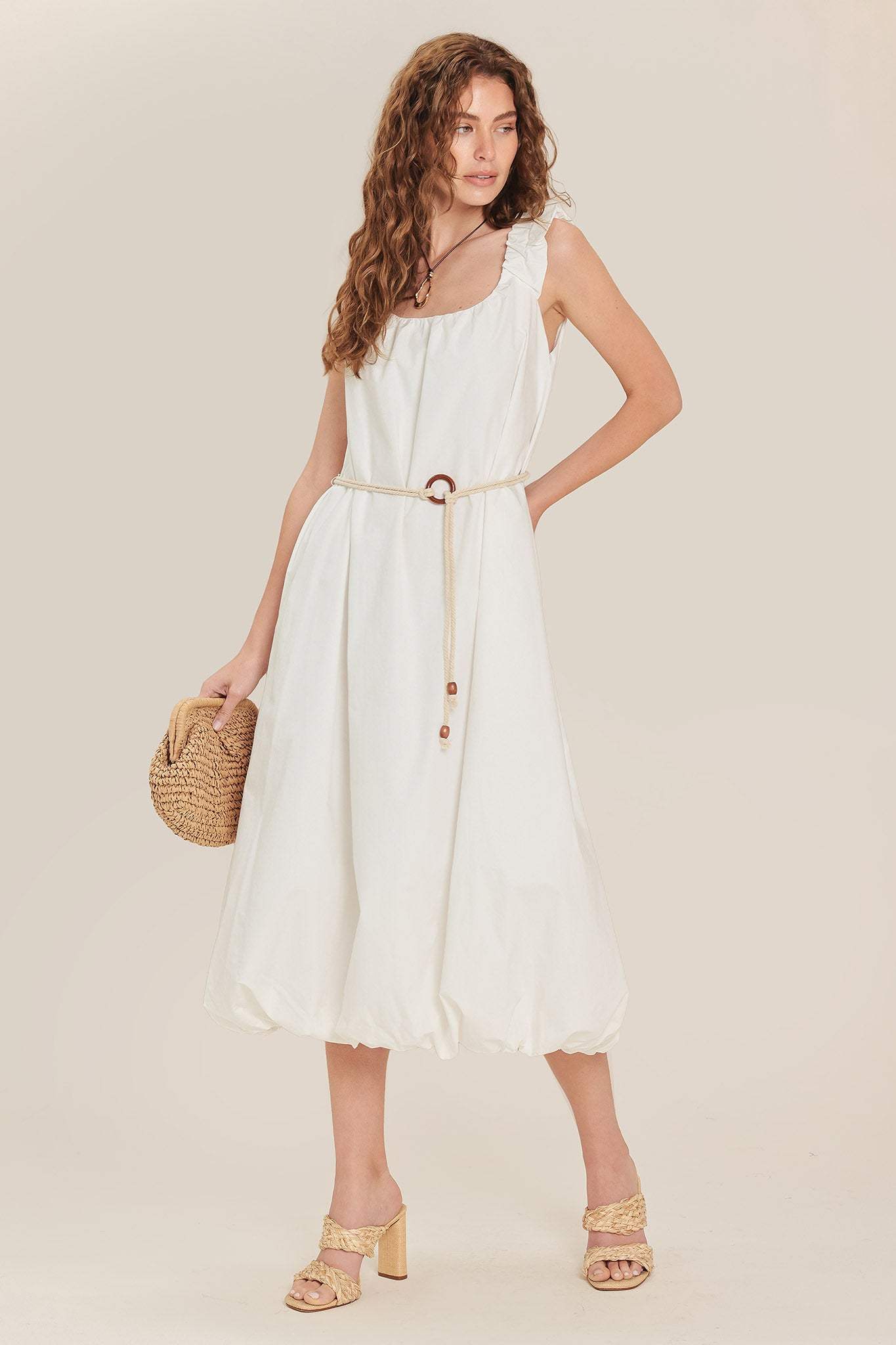 RIVERSIDE SIPS WOVEN MIDI DRESS - Flying Tomato - Flyclothing LLC