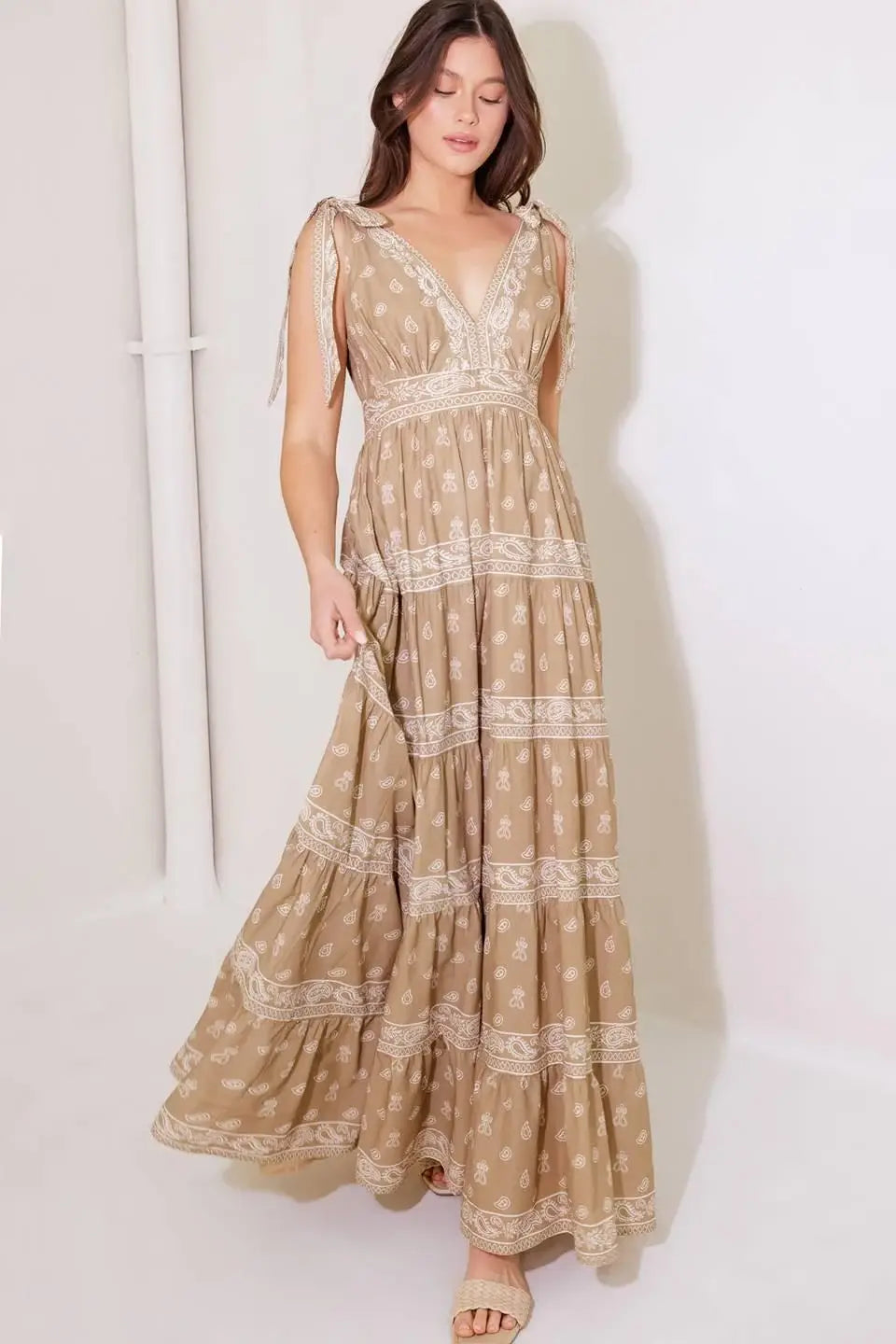CUDDLY ATTITUDE TAUPE WOVEN MAXI DRESS - Flying Tomato - Flyclothing LLC