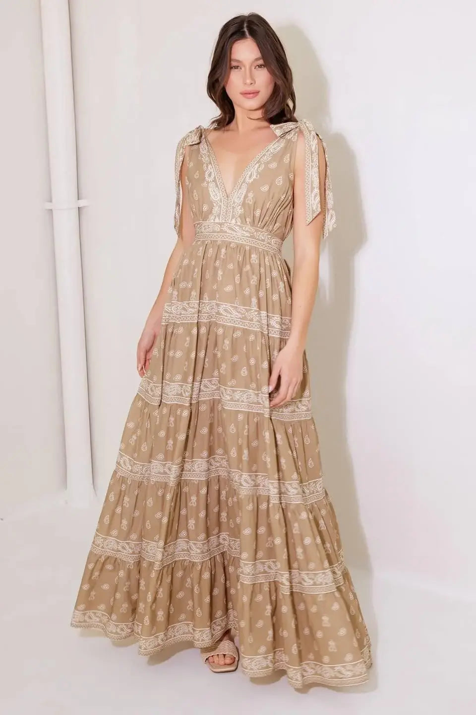 CUDDLY ATTITUDE TAUPE WOVEN MAXI DRESS - Flying Tomato - Flyclothing LLC