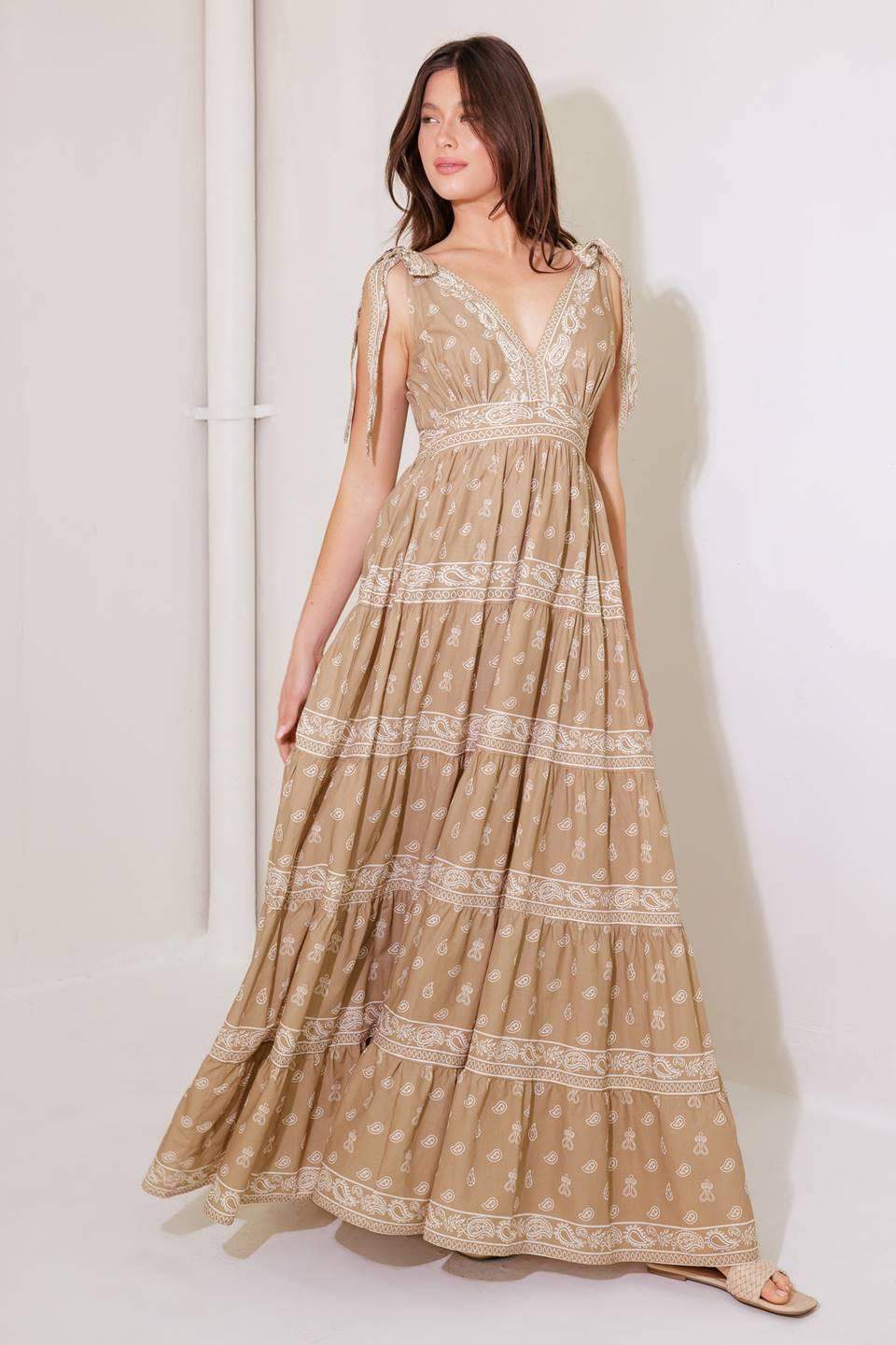 CUDDLY ATTITUDE TAUPE WOVEN MAXI DRESS - Flying Tomato - Flyclothing LLC