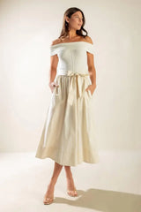 SOCIAL SEASON OFF SHOULDER MIDI DRESS - Flying Tomato - Flyclothing LLC