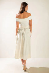 SOCIAL SEASON OFF SHOULDER MIDI DRESS - Flying Tomato - Flyclothing LLC