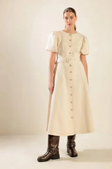 CAPTURED BY THE NIGHT TWILL MIDI DRESS - Flying Tomato - Flyclothing LLC