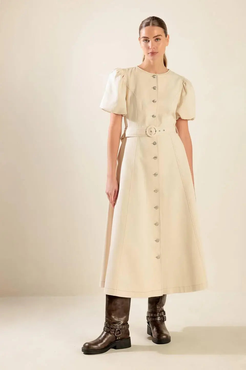CAPTURED BY THE NIGHT TWILL MIDI DRESS - Flying Tomato - Flyclothing LLC