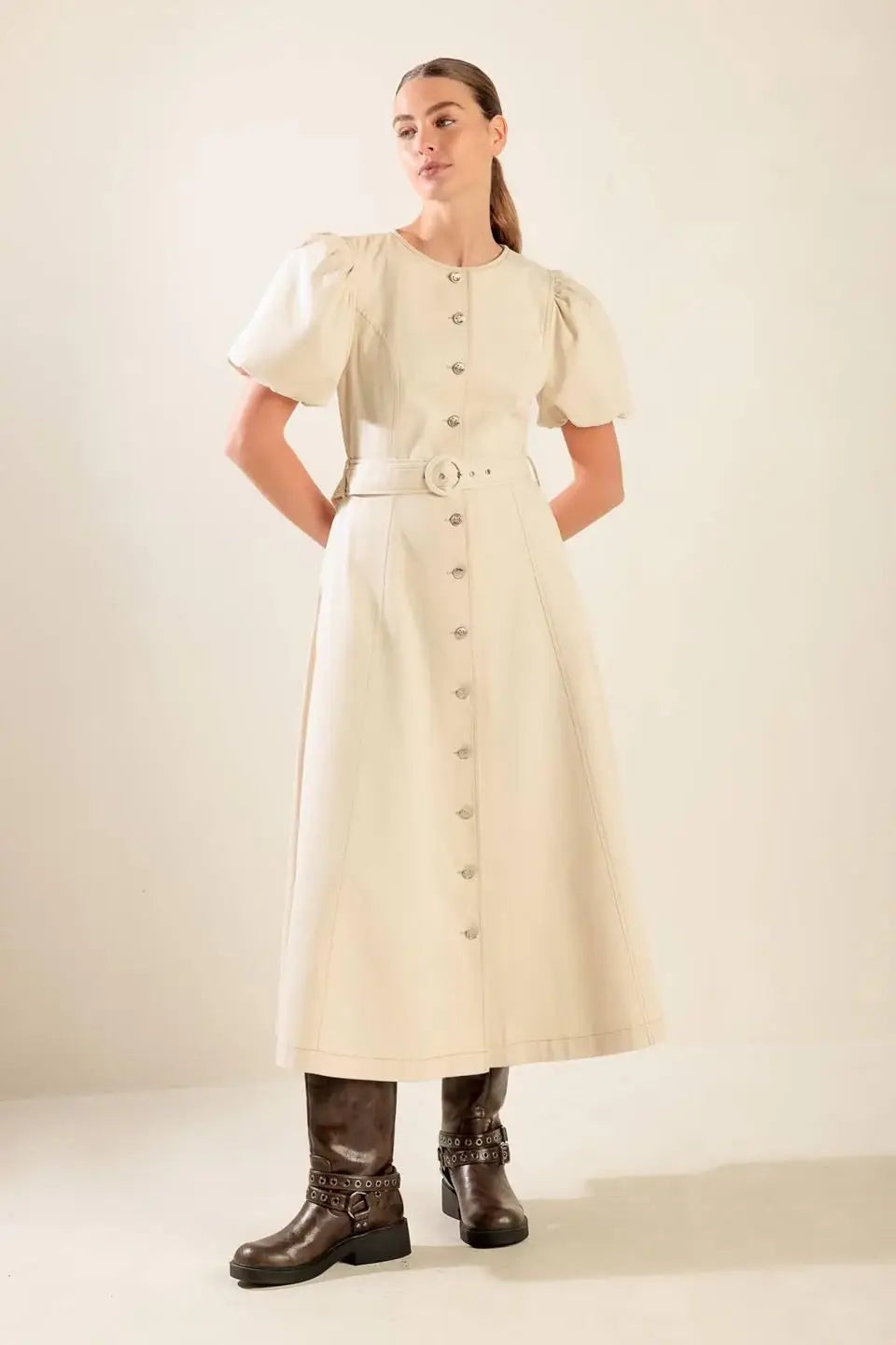 CAPTURED BY THE NIGHT TWILL MIDI DRESS - Flying Tomato - Flyclothing LLC