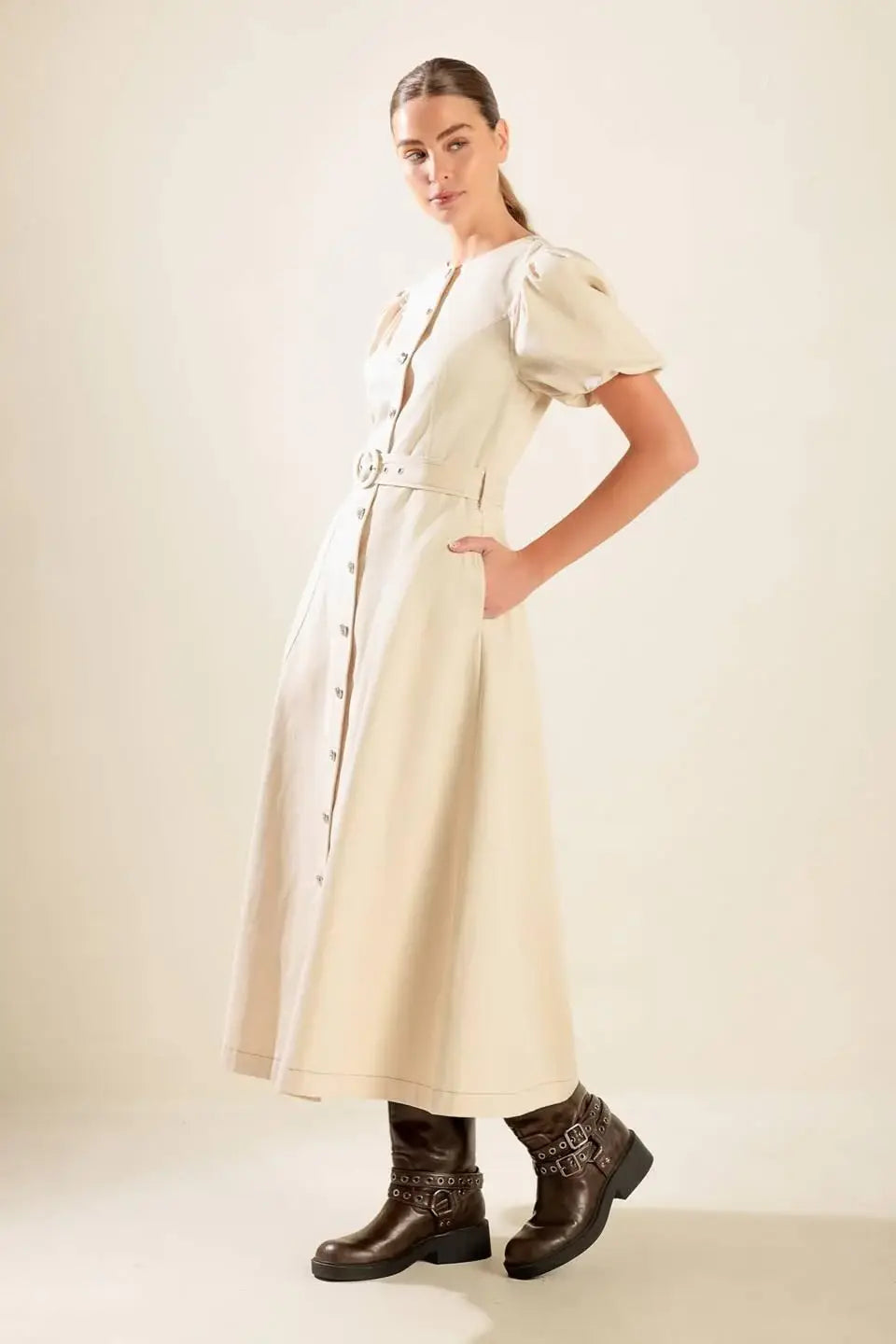 CAPTURED BY THE NIGHT TWILL MIDI DRESS - Flying Tomato - Flyclothing LLC