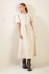 CAPTURED BY THE NIGHT TWILL MIDI DRESS - Flying Tomato - Flyclothing LLC