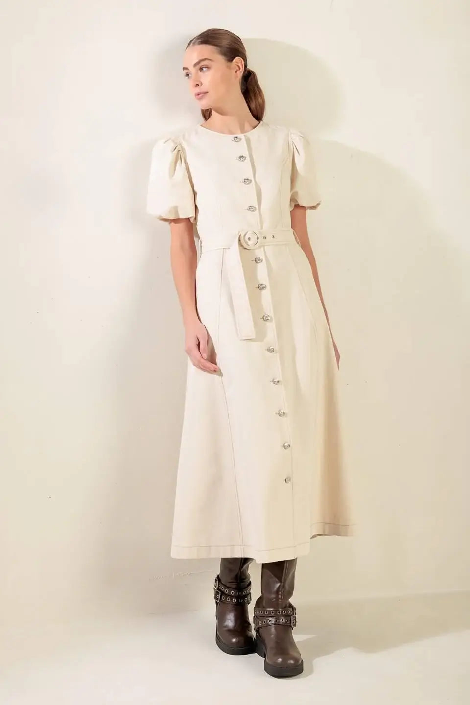 CAPTURED BY THE NIGHT TWILL MIDI DRESS - Flying Tomato - Flyclothing LLC