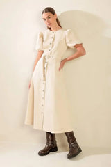 CAPTURED BY THE NIGHT TWILL MIDI DRESS - Flying Tomato - Flyclothing LLC