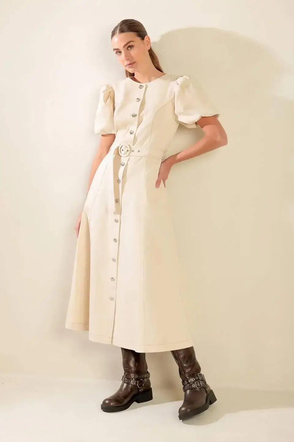 CAPTURED BY THE NIGHT TWILL MIDI DRESS - Flying Tomato - Flyclothing LLC