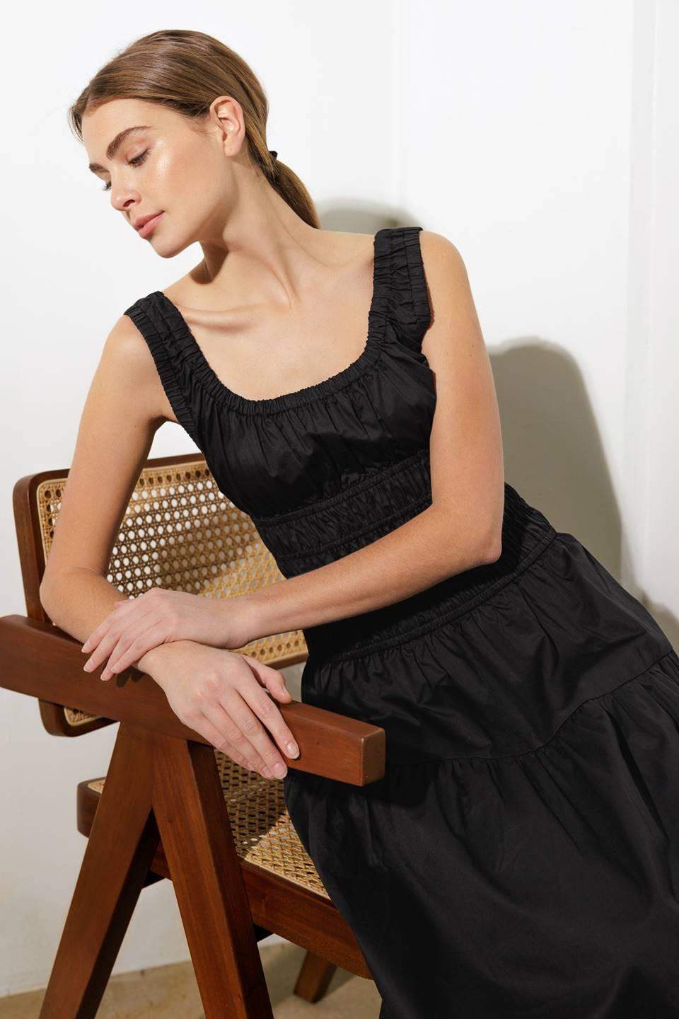 LOVELIEST LOOKS BLACK WOVEN MIDI DRESS - Flying Tomato - Flyclothing LLC