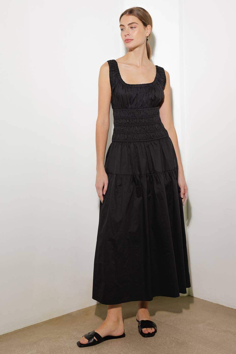 LOVELIEST LOOKS BLACK WOVEN MIDI DRESS - Flying Tomato - Flyclothing LLC
