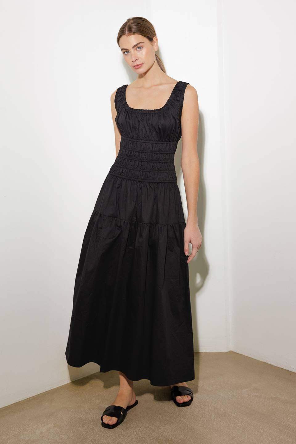 LOVELIEST LOOKS BLACK WOVEN MIDI DRESS - Flying Tomato - Flyclothing LLC
