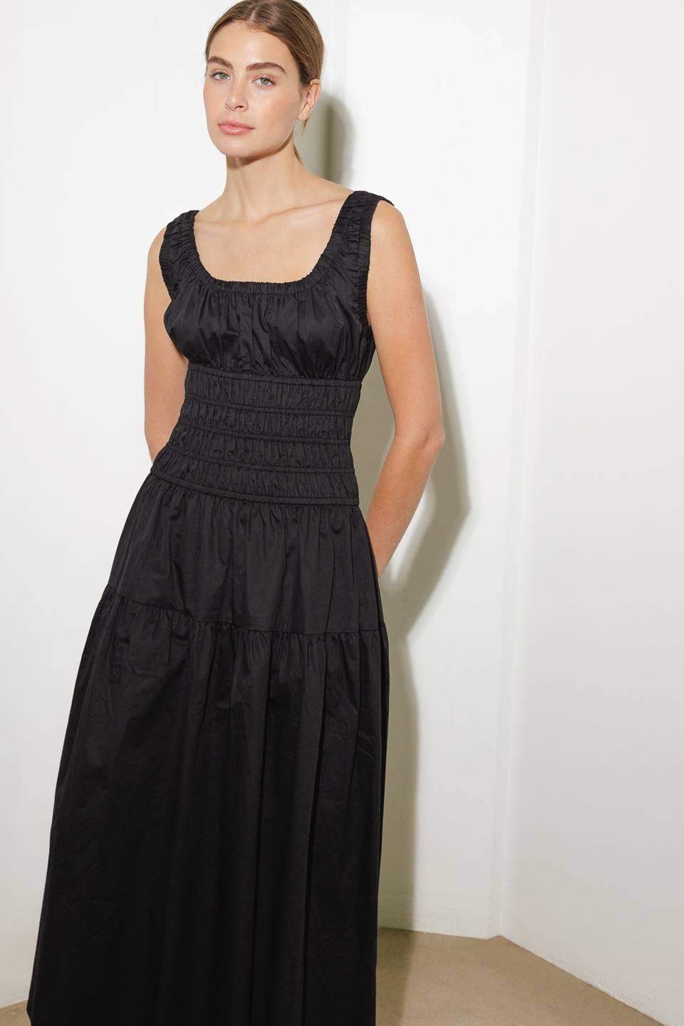 LOVELIEST LOOKS BLACK WOVEN MIDI DRESS - Flying Tomato - Flyclothing LLC