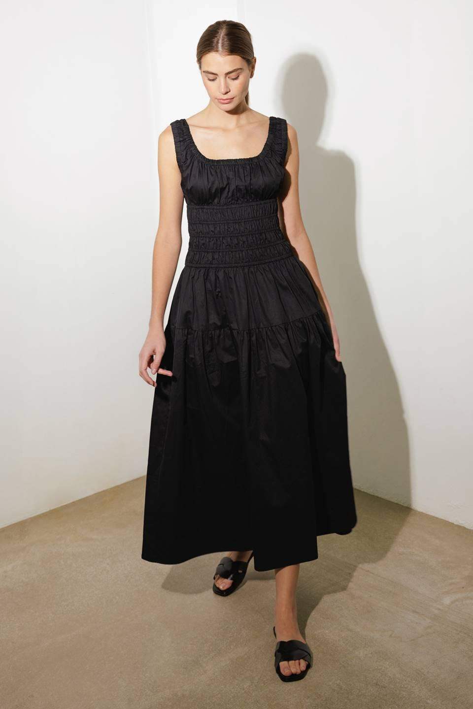 LOVELIEST LOOKS BLACK WOVEN MIDI DRESS - Flying Tomato - Flyclothing LLC