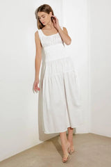 LOVELIEST LOOKS WHITE WOVEN MIDI DRESS - Flying Tomato - Flyclothing LLC