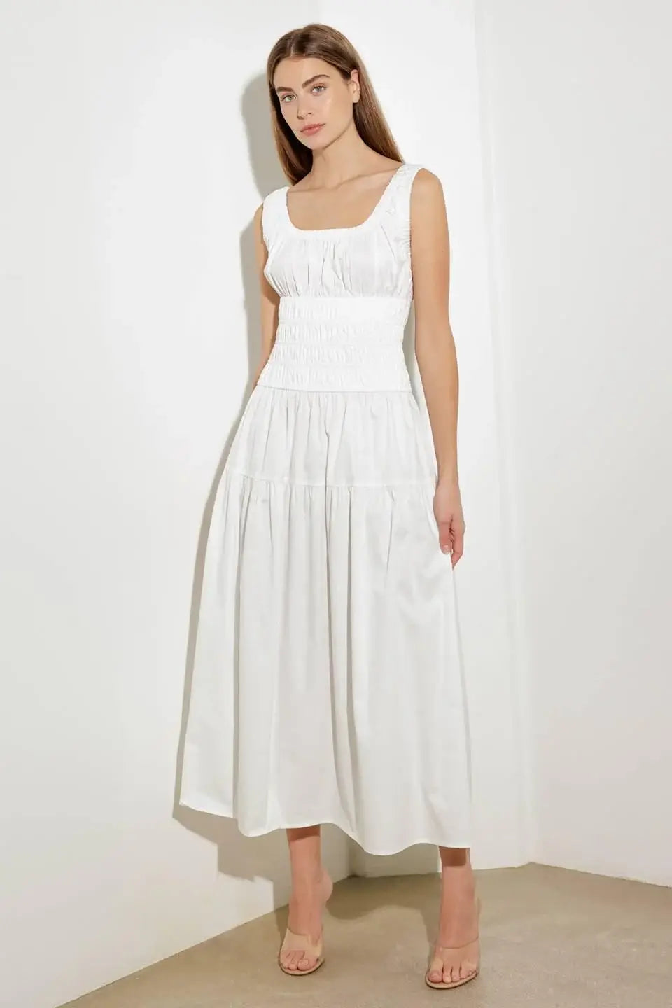 LOVELIEST LOOKS WHITE WOVEN MIDI DRESS - Flying Tomato - Flyclothing LLC
