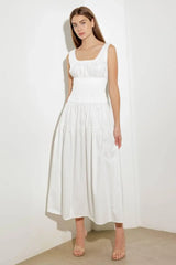 LOVELIEST LOOKS WHITE WOVEN MIDI DRESS - Flying Tomato - Flyclothing LLC