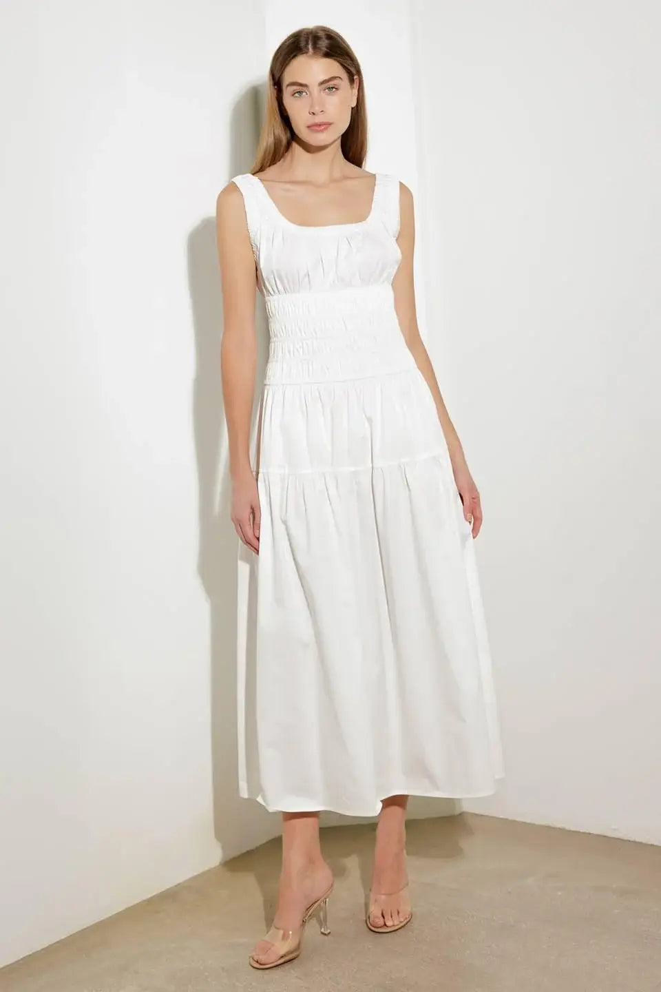 LOVELIEST LOOKS WHITE WOVEN MIDI DRESS - Flying Tomato - Flyclothing LLC