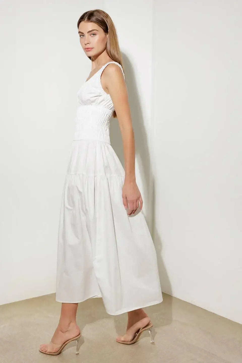 LOVELIEST LOOKS WHITE WOVEN MIDI DRESS - Flying Tomato - Flyclothing LLC